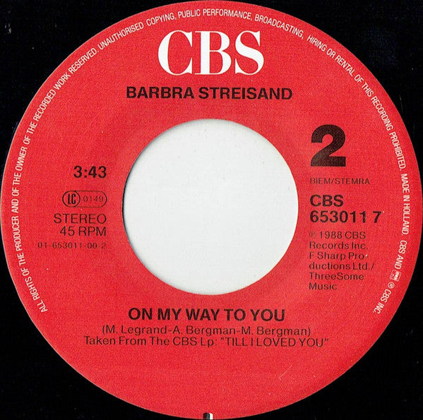 Barbra Streisand : All I Ask Of You (7", Single)