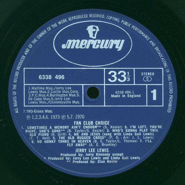 Jerry Lee Lewis : Fan Club Choice (LP, Album, Comp)