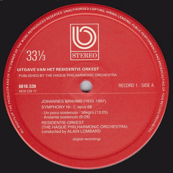 Johannes Brahms, Residentie Orkest : Symphony 1 And Symphony 2 (2xLP)