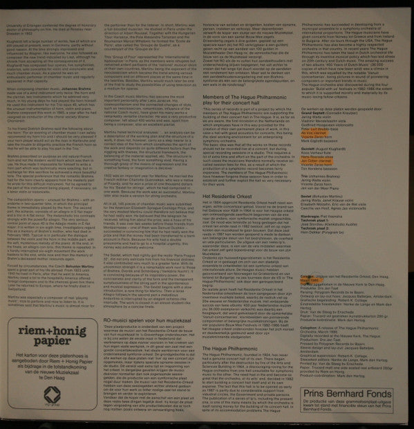 Johannes Brahms, Residentie Orkest : Soloists From The Orchestra Play Chambermusic (2xLP)