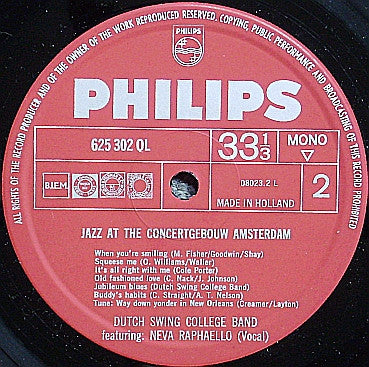 The Dutch Swing College Band Featuring: Neva Raphaello : Jazz At The Concertgebouw (LP, RP)