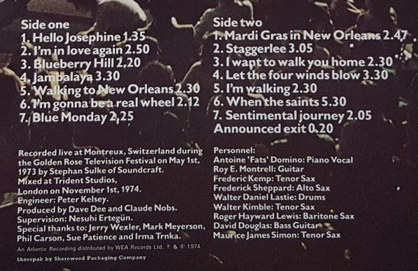 Fats Domino : 'Hello Josephine' Live At Montreux (LP, Album)