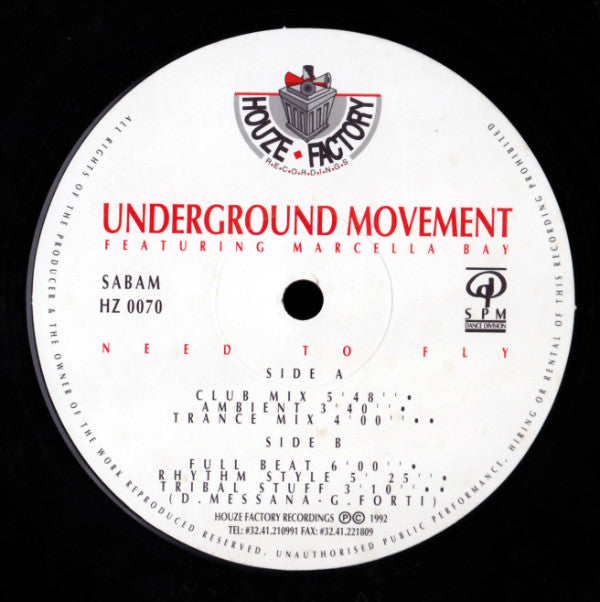 Underground Movement (2) Featuring Marcella Bay : Need To Fly (12")