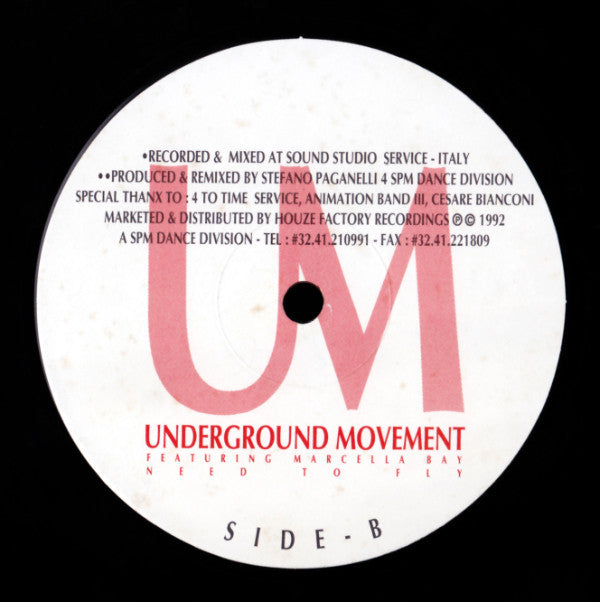 Underground Movement (2) Featuring Marcella Bay : Need To Fly (12")