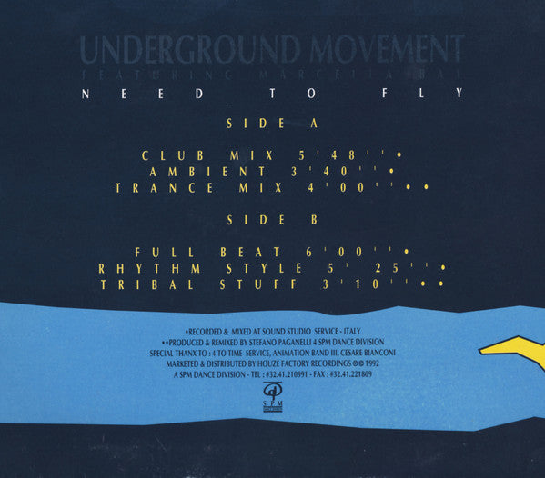 Underground Movement (2) Featuring Marcella Bay : Need To Fly (12")