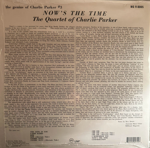 The Charlie Parker Quartet : Now's The Time (LP, Album, RE, 180)