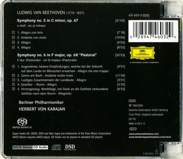 Ludwig van Beethoven, Berliner Philharmoniker, Herbert von Karajan : Symphonies Nos. 5 & 6 (SACD, Hybrid, Comp)