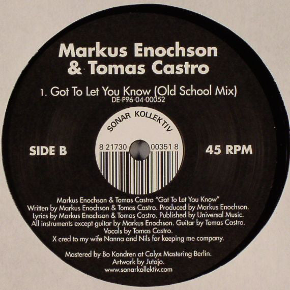 Markus Enochson and Tomas Castro : Got To Let You Know (12")