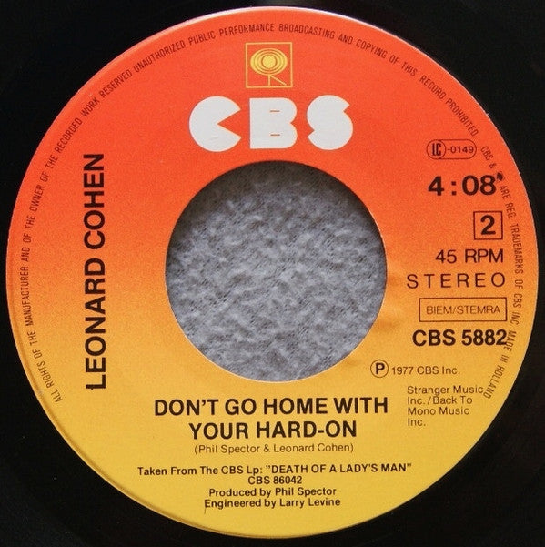 Leonard Cohen : Memories / Don't Go Home With Your Hard-On (7", Single)