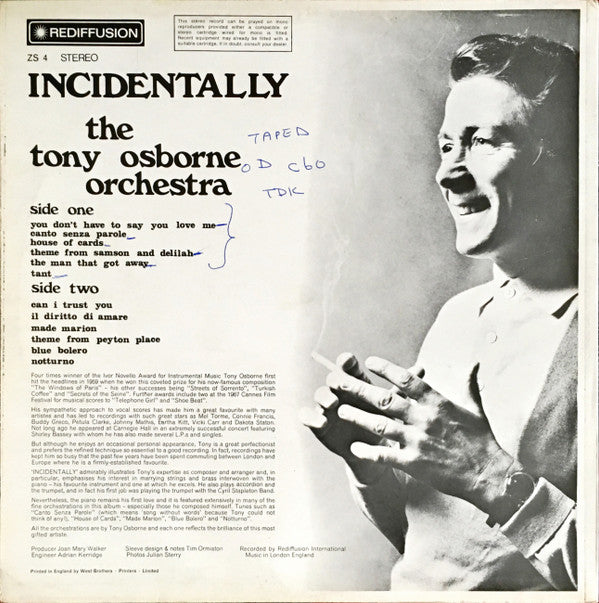 Tony Osborne And His Orchestra : Incidentally (LP, Album, RE)
