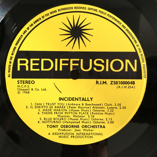 Tony Osborne And His Orchestra : Incidentally (LP, Album, RE)