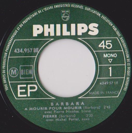Barbara (5) : A Mourir Pour Mourir (7", EP, Mono)