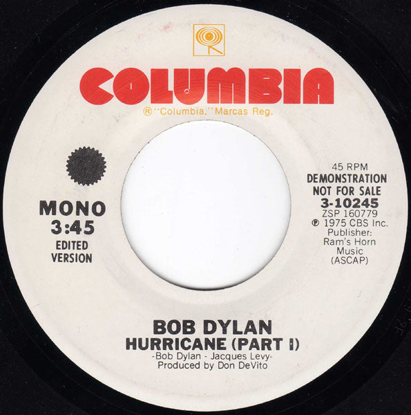 Bob Dylan : Hurricane (Part I) / Hurricane (Part I) (7", Mono, Promo)