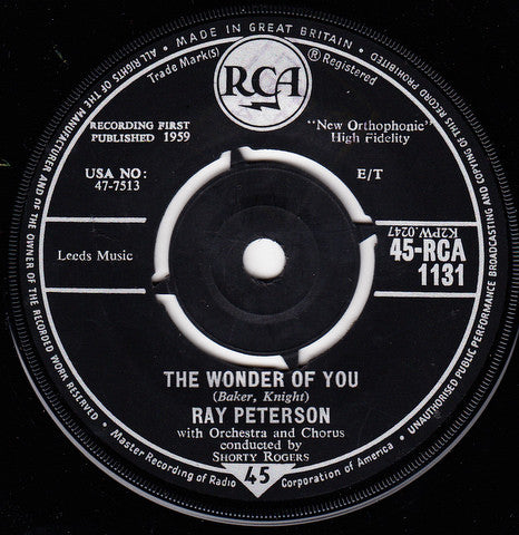 Ray Peterson : The Wonder Of You (7", Single)