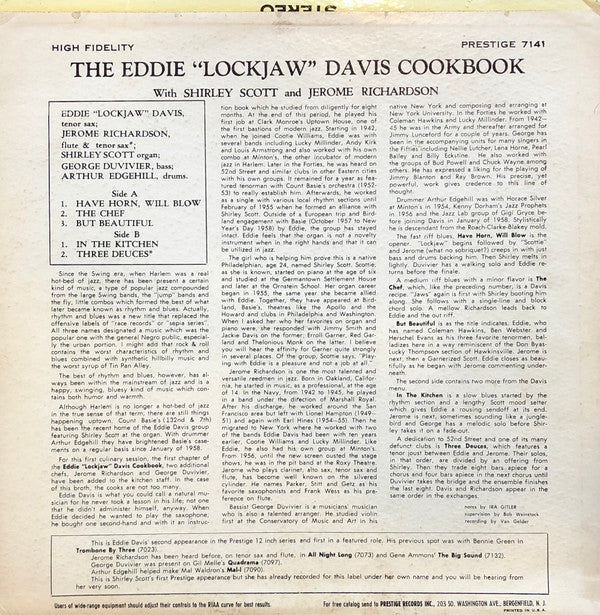 Eddie "Lockjaw" Davis With Shirley Scott, Jerome Richardson : The Eddie "Lockjaw" Davis Cookbook Vol. 1 (LP, Album, Mono, RE, RP)