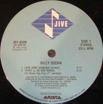 Billy Ocean : Love Zone / There'll Be Sad Songs (To Make You Cry) (12")