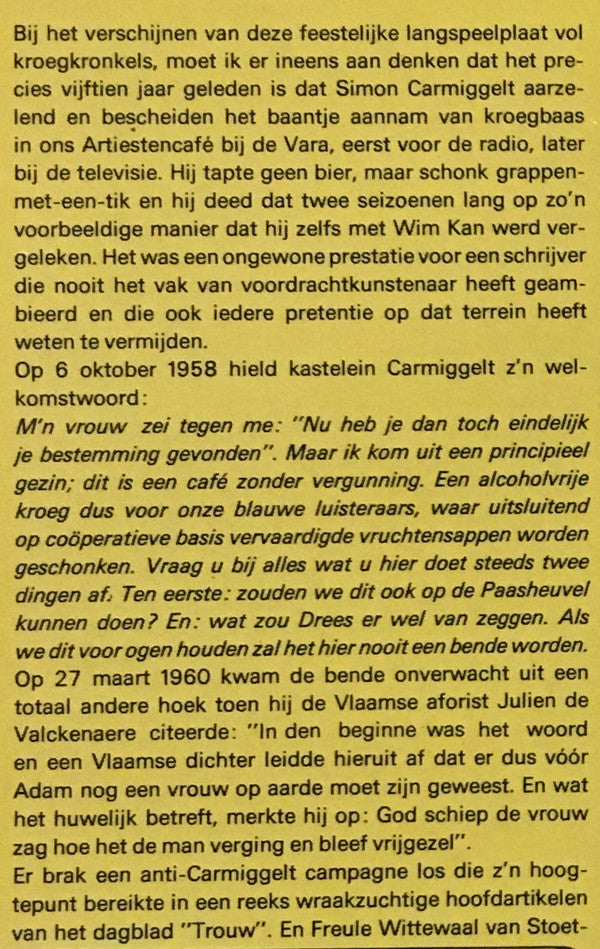 Simon Carmiggelt : ''Kroeglopen'' Met Simon Carmiggelt (LP)