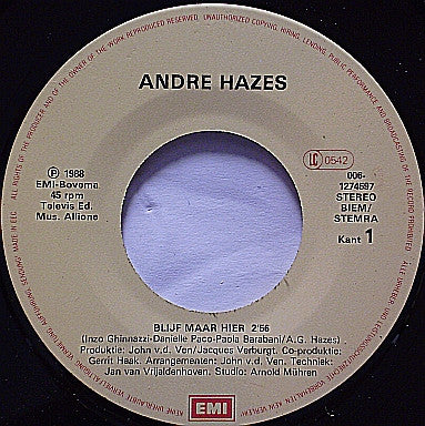 André Hazes : Blijf Maar Hier / Later (7", Single)