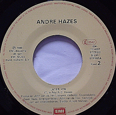 André Hazes : Blijf Maar Hier / Later (7", Single)