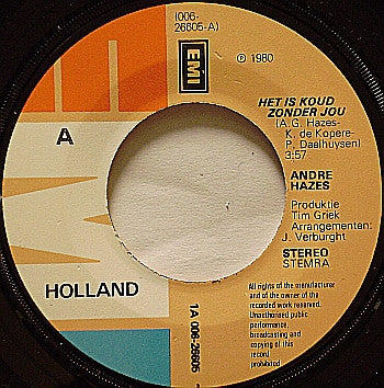 André Hazes : Het Is Koud Zonder Jou  (7", Single)