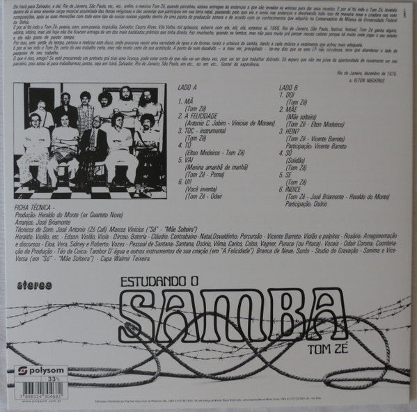 Tom Zé : Estudando O Samba (LP, Album, Ltd, RE, 180)