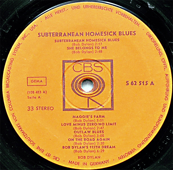 Bob Dylan : Subterranean Homesick Blues (LP, Album)