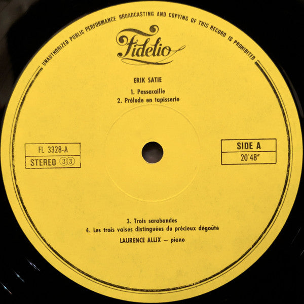 Erik Satie — Laurence Allix : Piano Music (LP, RE)