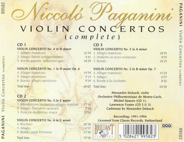 Niccolò Paganini : Violin Concertos (Complete) (3xCD, Comp, RE)