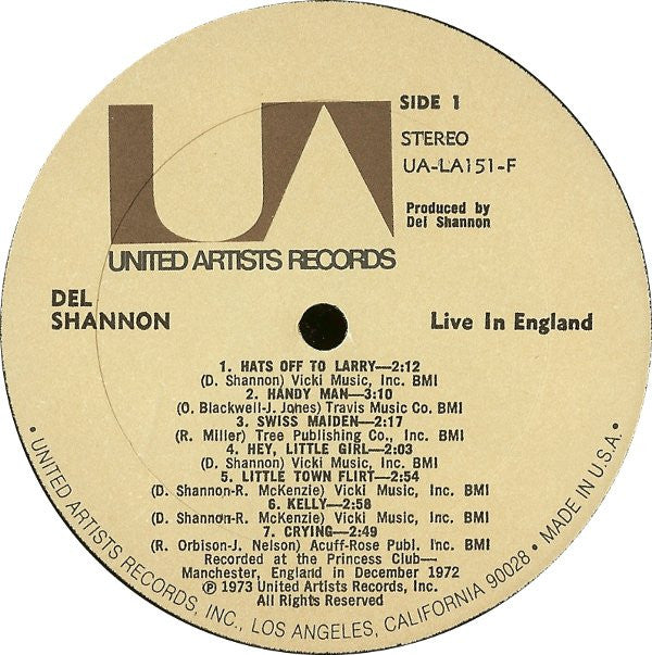 Del Shannon : Live In England (LP, Album)