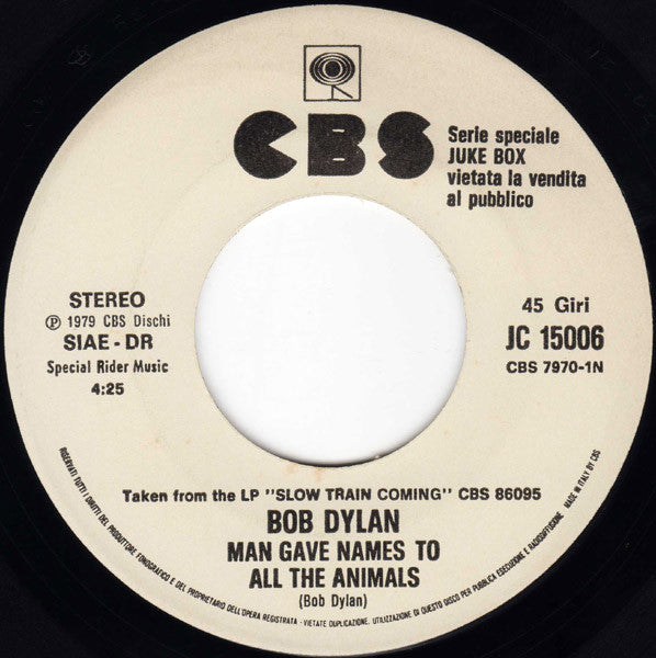 Bob Dylan / Ellen Foley : Man Gave Names To All The Animals / We Belong To The Night (7", Jukebox)