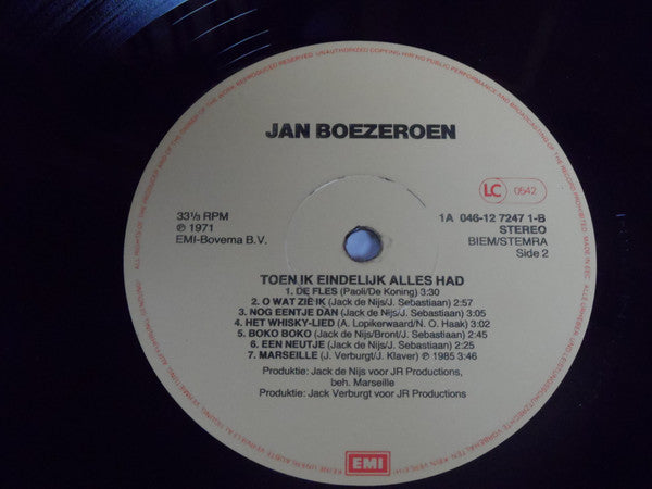 Jan Boezeroen : Toen Ik Eindelijk Alles Had (LP, Album)