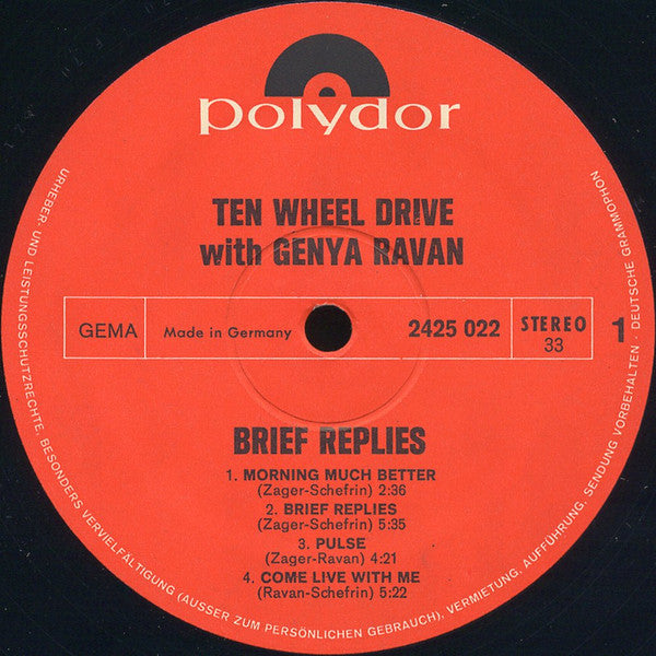 Ten Wheel Drive With Genya Ravan : Brief Replies (LP, Album)