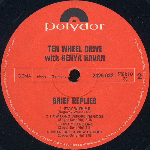 Ten Wheel Drive With Genya Ravan : Brief Replies (LP, Album)