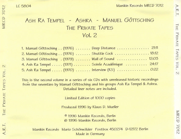 Manuel Göttsching - Ash Ra Tempel : The Private Tapes Vol. 2 (CD, Ltd)