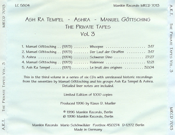 Ash Ra Tempel - Ashra - Manuel Göttsching : The Private Tapes Vol. 3 (CD, Ltd)