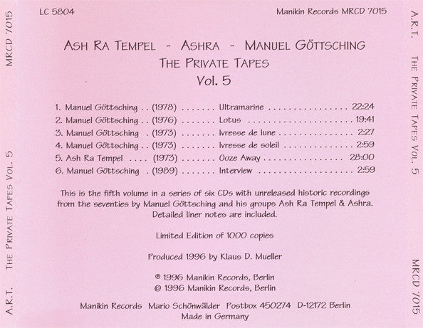 Ash Ra Tempel - Manuel Göttsching : The Private Tapes Vol. 5 (CD, Ltd)