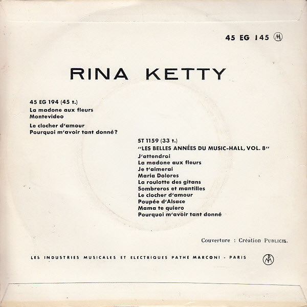 Rina Ketty : Chante Encore Dans La Nuit (Valse) (7", EP)
