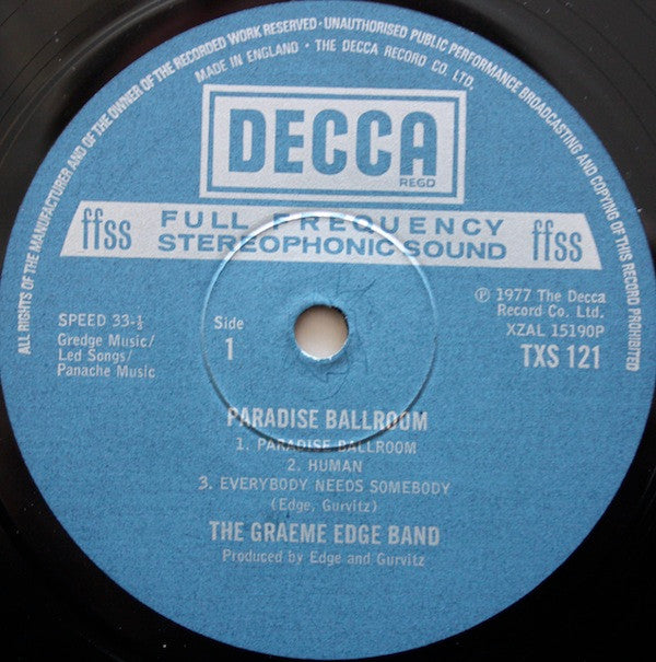 The Graeme Edge Band Featuring Adrian Gurvitz : Paradise Ballroom (LP, Album, Gat)