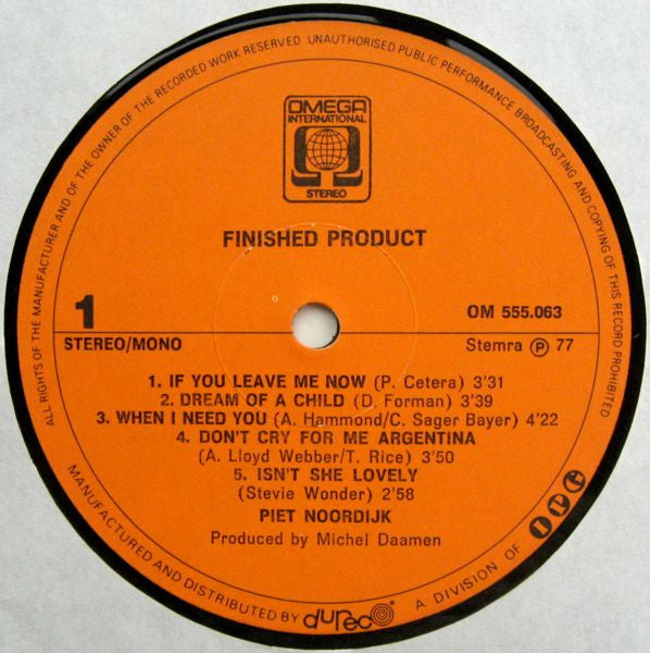 Piet Noordijk : Finished Product (LP, Album)