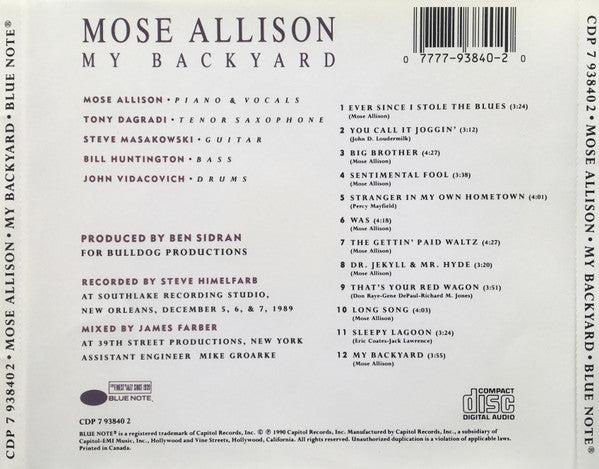 Mose Allison : My Backyard (CD, Album)