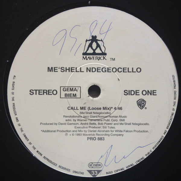 Me'Shell NdegéOcello : Call Me (12", Promo)