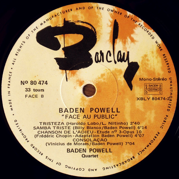 Baden Powell : Face Au Public (LP, Album)