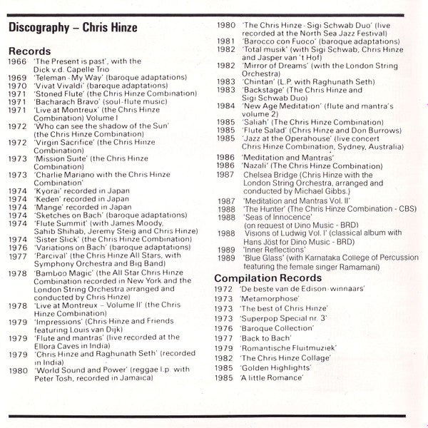 Chris Hinze With Members Of The London Symphony Orchestra : Silhouettes (CD, Album)