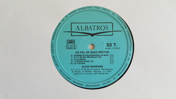 Alain Barrière : Un Peu De Sang Breton.. (LP, Album, Gat)