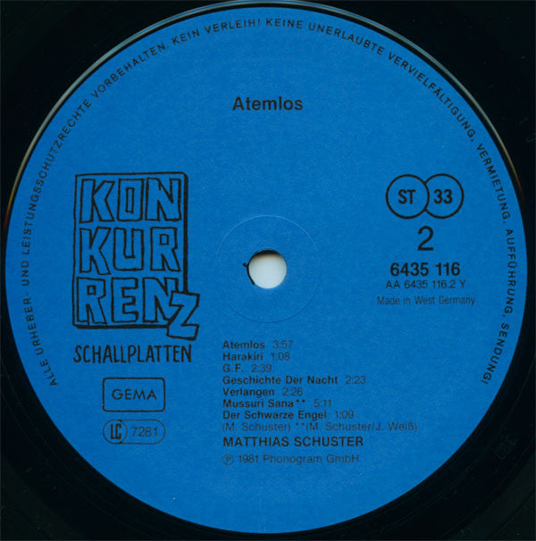 Matthias Schuster : Atemlos (LP, Album)