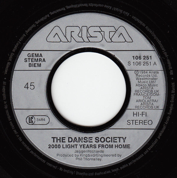 The Danse Society : 2000 Light Years From Home / Heaven Is Waiting (7", Single, M/Print)