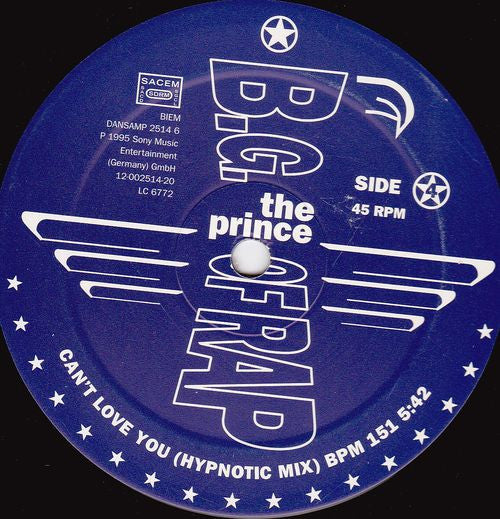 B.G. The Prince Of Rap : Can't Love You (2x12", Promo)