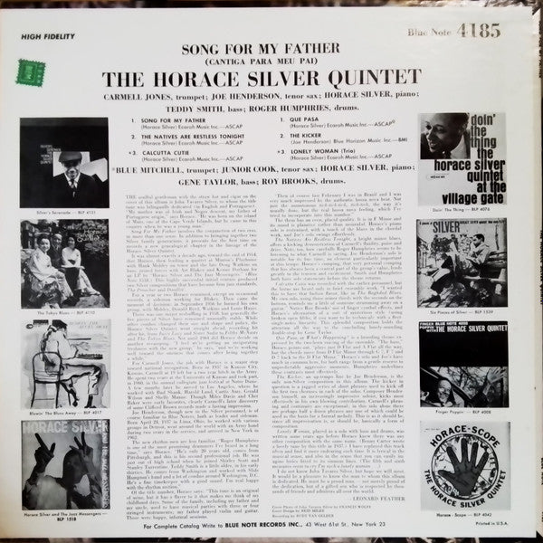 The Horace Silver Quintet : Song For My Father (Cantiga Para Meu Pai) (LP, Album, Mono, No )