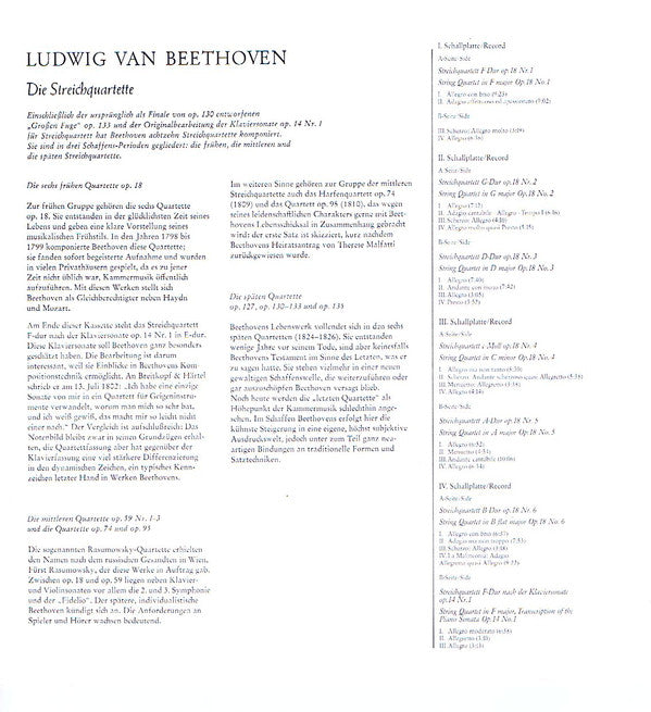 Ludwig Van Beethoven, Melos Quartett : Die Frühen Streichquartette Op. 18 Nr. 1-6 / Streichquartett F-Dur Nach Der Klaviersonate Op. 14 No. 1 (4xLP, RE)