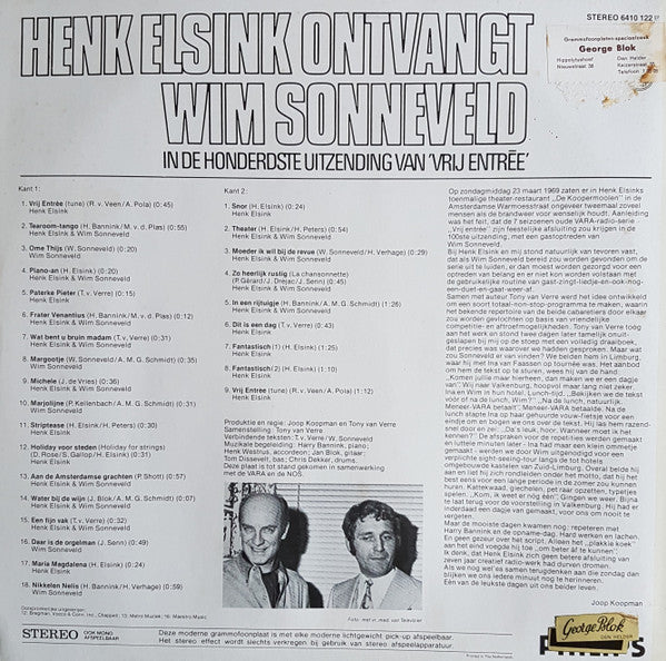Henk Elsink Ontvangt Wim Sonneveld : In De 100ste Uitzending Van 'Vrij Entrée' (LP)
